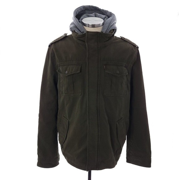 Levi's Other - Levi's Mens Size XL Army Green Gray Sherpa Full Zip Snap Hooded Jacket